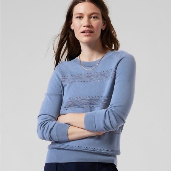 NWOT Athleta Pointelle Crewneck Sweater in Cottage Blue size S - Picture 1 of 3